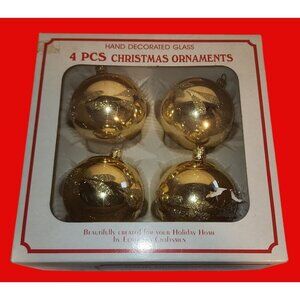 Lot of 4•Hand Decorated Christmas Ornaments Size 2 5/8"  European Craftsman Gold